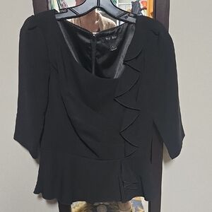 White House Black Market Elegant Black Blouse with Ruffle Detail